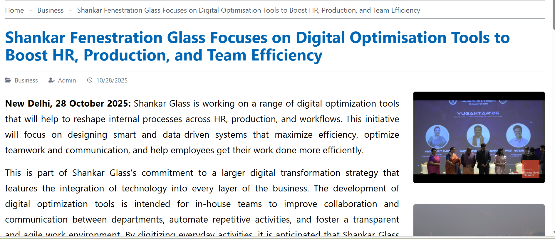 Shankar Fenestration Glass Focuses on Digital Optimisation Tools to Boost HR, Production, and Team Efficiency Business Admin